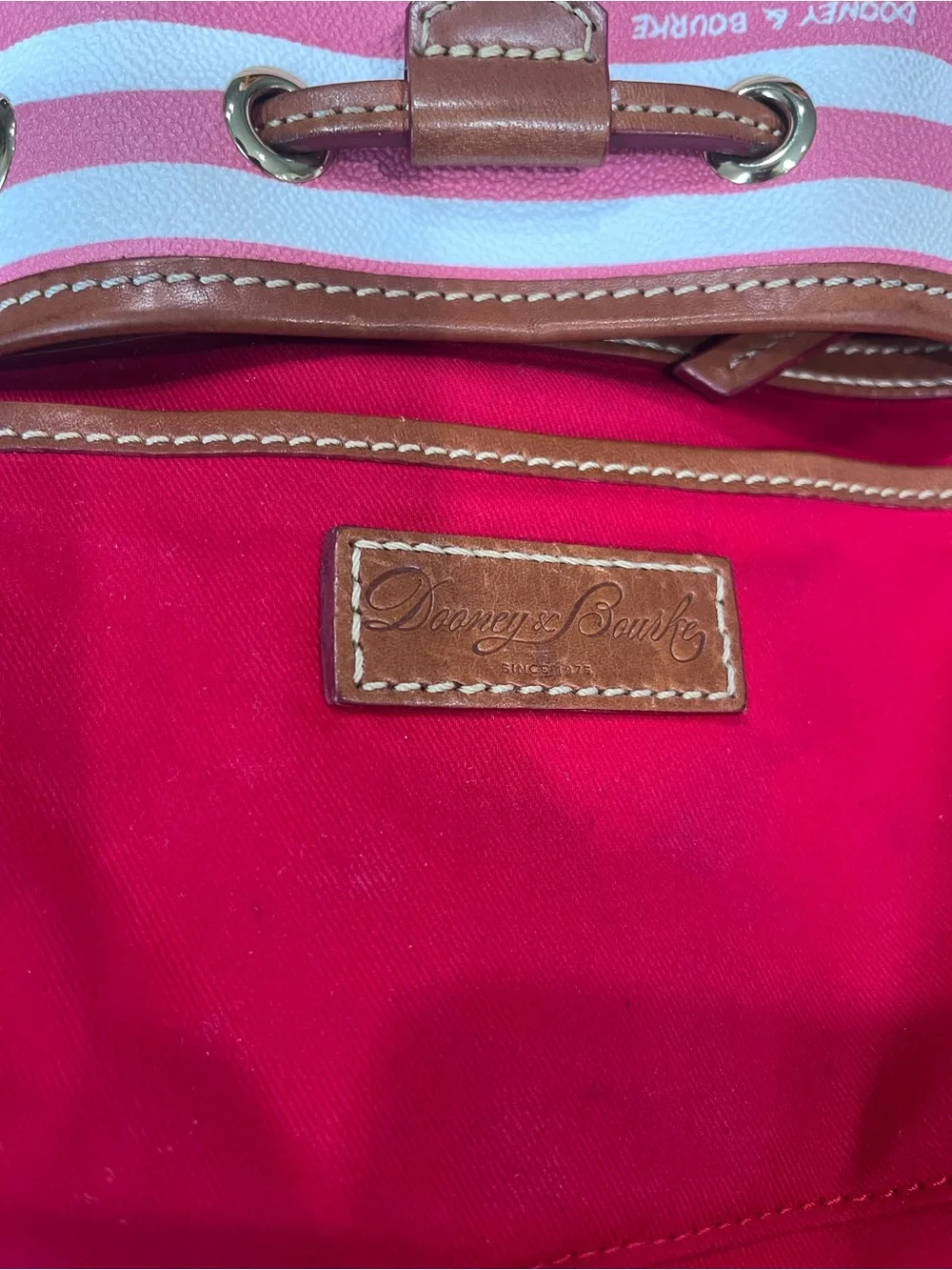 Dooney & Bourke Sullivan Striped Drawstring Bag in Watermelon/White
